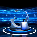 Futuristic Circular Tech Structure With Blue Light Effects And Digital Display Elements