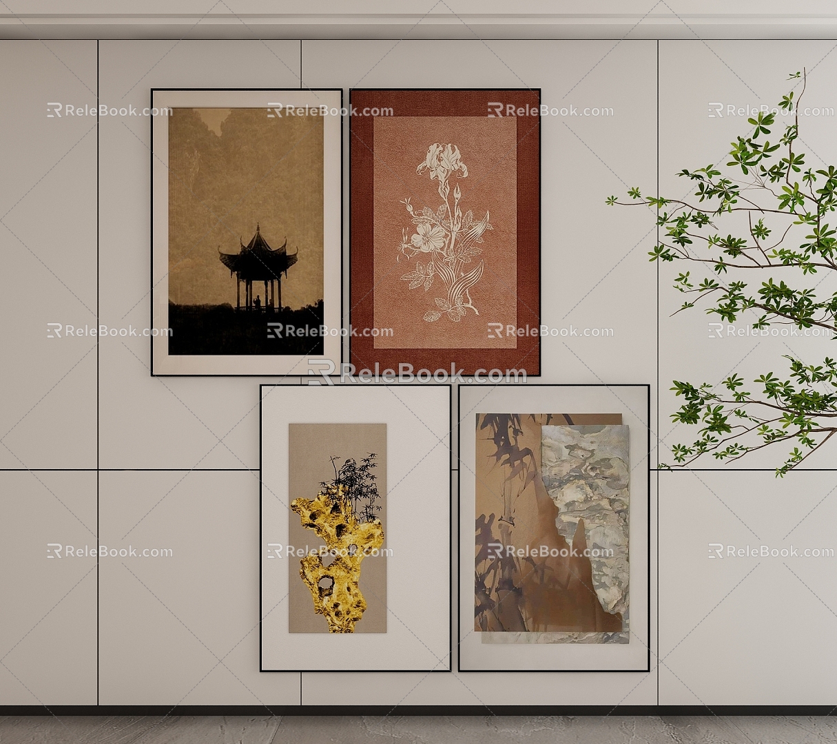 New Chinese Style Decorative Hanging Painting 3d model