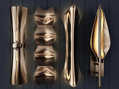 Stylish Metallic Modern Wall Lamps With Various Curved Shapes And Warm Light 3d model