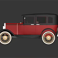 Vintage Red And Black Classic Car With Golden Spoke Wheels And Retro Design