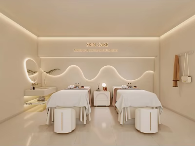 Beauty Care Salon With White Tone Two Beauty Beds Lighting Decor Green Plants And Equipment 3d model