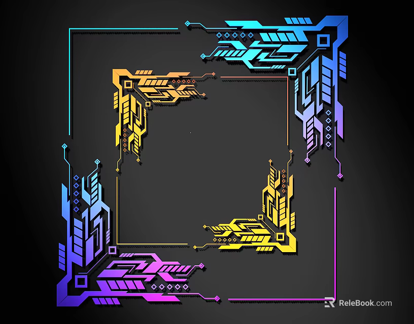 Colorful Neon Lines Creating Futuristic Abstract Geometric Patterns On Dark Background 3d model 
