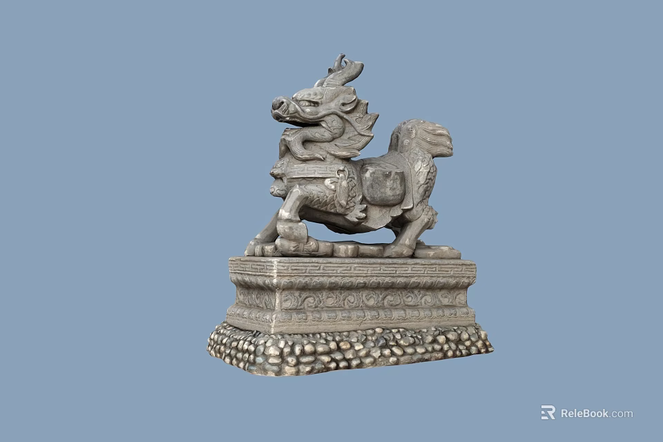 Traditional Mythical Beast Sculpture With Intricate Carving And Detailed Decorative Base 3d model 