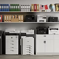 Organized Office Space With Office Appliances Printers File Cabinets Folders And Globe