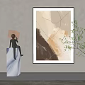 Abstract Painting With Earthy Tones Geometric Lines Modern Interior Decor Near Sculpture And Green Plant