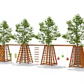 Kindergarten Outdoor Climbing Frame With Trees And Colorful Play Structures 3d model