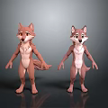 Two Cartoon Wolf 3D Characters With Brown White Fur Standing Poses And Expressions