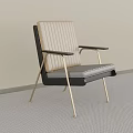 Modern Luxury Stitched Upholstered Single Armchair With Brass Metal Legs For Contemporary Living Room