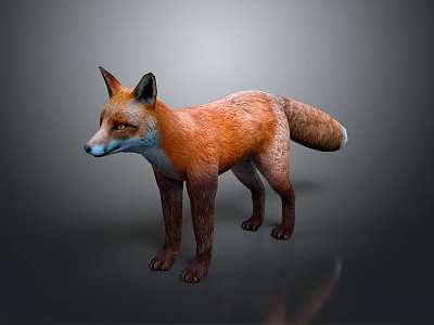 Reddish Orange Fox Standing Alert On Gray Background With White Chest And Black Legs 3d model