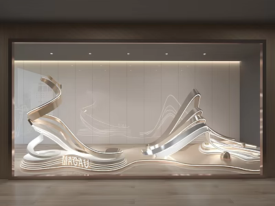 Elegant Modern Window Display With Curved Shapes Lighting And MGM Logo 3d model