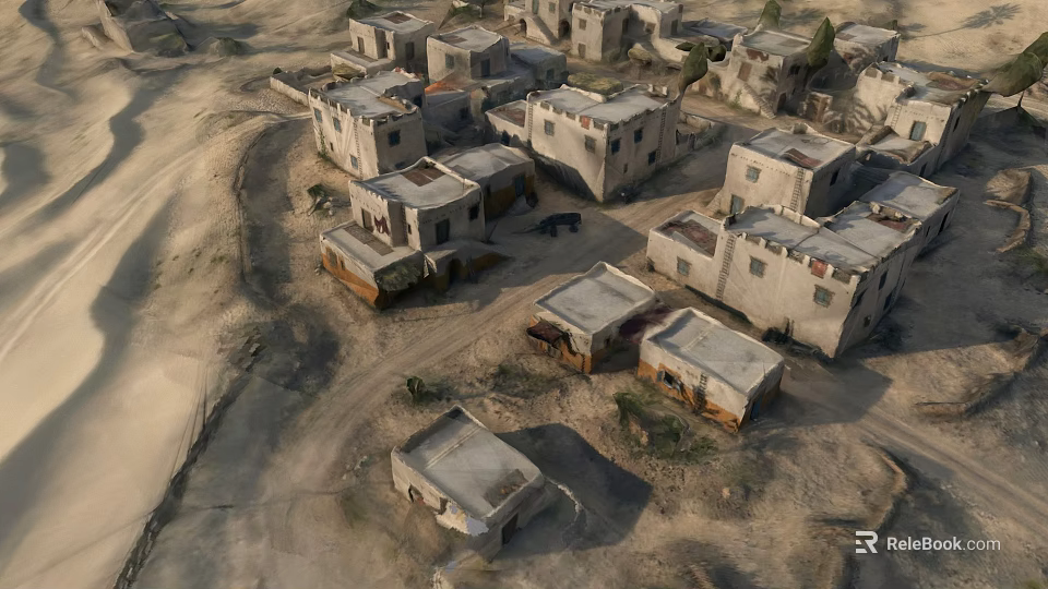 Tactical Combat Weapon In Desert Ruins Buildings Aerial View Battlefield Game 3d model 
