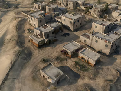 Tactical Combat Weapon In Desert Ruins Buildings Aerial View Battlefield Game 3d model