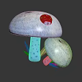 Decorative Mushroom Ornament Set With Ladybug White Caps Blue Dotted Stems And Green Leaves