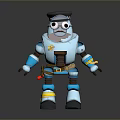 Blue Robot Police Officer 3D Model With Checkered Hat Badge Belt And Yellow Accents