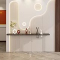 Modern Entryway Hallway with Curved Wall LED Strip Lighting and Decorative Figurines on Floating Shelf
