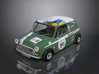 Green And White Vintage Race Car With Number 163 And Decorative Stickers 3d model