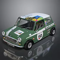Green And White Vintage Race Car With Number 163 And Decorative Stickers