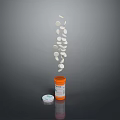 Orange Pill Bottle With Scattered Pills And Small Cap For Essential Daily Use