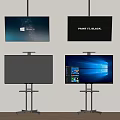 Four TVs on Stands Showing Starry Background Black Screen Gray Display and Windows Interface