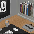 Organized Office Desk Setup With Desk Organizer Glass Cups Pink Label Clock Display And Supplies