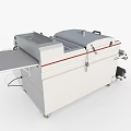 Industrial Conveyor Processing Machine With White Body Red Stripe Brown Belt Control Panel And Wheels 3d model