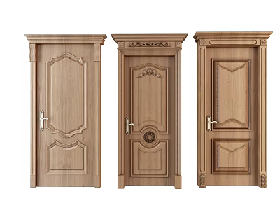 Wooden Swing Doors With Intricate Carved Details And Various Panel Styles 3d model