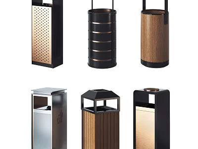 Stylish Public Trash Bins With Various Modern Designs And Different Materials 3d model