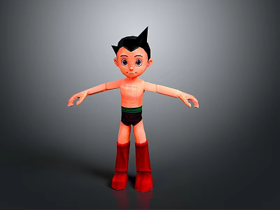 Cartoon Character Figure With Black Spiky Hair Large Eyes Green Belt Black Shorts Red Boots 3d model