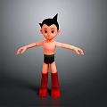 Cartoon Character Figure With Black Spiky Hair Large Eyes Green Belt Black Shorts Red Boots