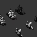 Classic Sailing Ship With White Sails And Wooden Hull On Blue Background