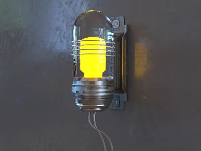 Vintage Metal Wall Lamp With Transparent Glass Shade Yellow Light On Gray Wall 3d model