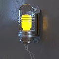 Vintage Metal Wall Lamp With Transparent Glass Shade Yellow Light On Gray Wall
