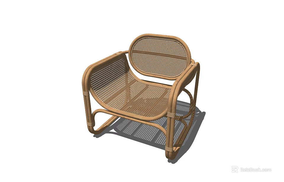 Natural Rattan Woven Leisure Chair With Sturdy Armrests And Comfortable Backrest 3d model 