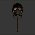 Vintage Weapon Featuring Leather Helmet Goggles Long Brown Textured Handle
