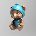 Cute Brown Teddy Bear Doll Wearing Blue Hat And Blue Vest In Sitting Position