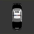 Black And White Police Car With Blue Red Emergency Lights And Badge