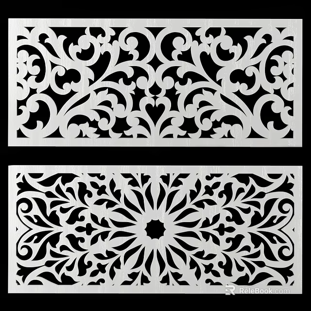 Elegant Laser Cut Wall Decor with Intricate Curved Patterns and Floral Motifs 3d model 
