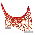 Modern Curved Grid Pergola Structure In Orange Red With White Base