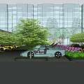 Modern Building Parking Lot With Luxury Cars Greenery And Sunset View