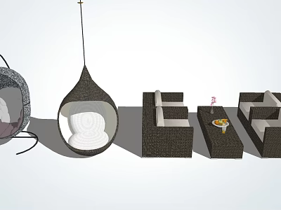 Stylish Woven Hanging Chair With Outdoor Sofa Set And Coffee Table 3d model