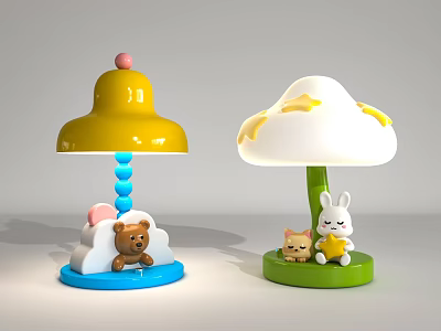 Cute Children's Table Lamps Yellow Bell Blue Base Bear White Cloud Green Base Rabbit Cat 3d model