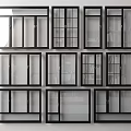 Black Framed Glass Window Panels With Different Grid Designs Arranged In Rows And Columns 3d model