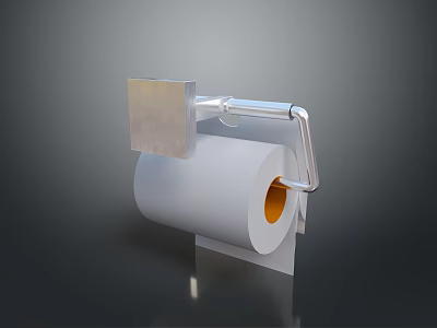 Modern Metal Toilet Paper Holder With White Roll And Chrome Finish 3d model