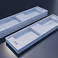 Modern White Marble Bathroom Washbasins With Long Rectangular Shape And Double Design 3d model