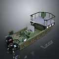 Military Boat Model With Camouflage Pattern Cockpit Rear Engines And Upper Deck Structure 3d model