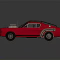 Red Vintage Muscle Car With Open Hood Exposed Engine And Roof Rack