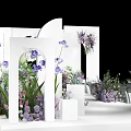 Floral Decorated Stage With Purple White Flowers Green Plants And Elegant Background Design