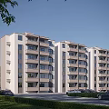 Modern School Building Exterior With Multi Story Structure Large Windows Green Lawns And Parking Area