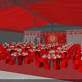 Red Themed Wedding Decor With Decorative Arch Lanterns Stage And Dining Tables 3d model