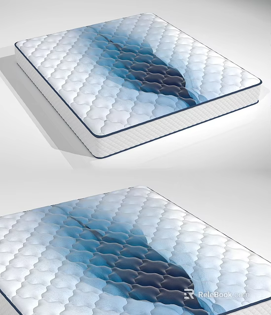 Comfortable Mattress With Wave Pattern Surface In White And Blue Colors 3d model 